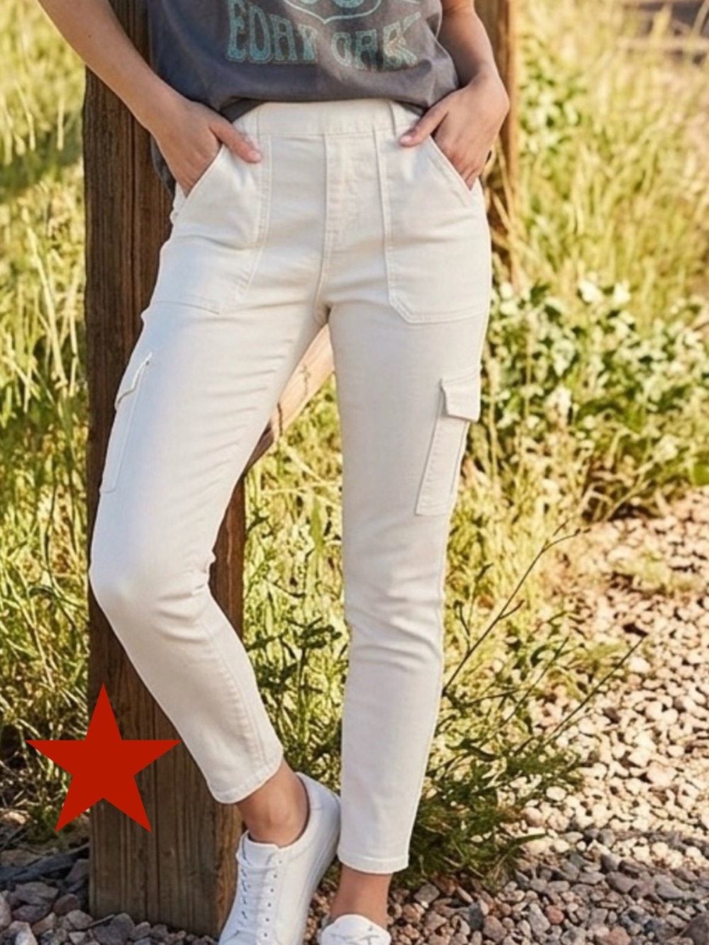 Rewash Ivory Cargo Ankle Stretch Skinny Pants